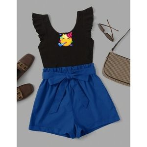 Black and Blue Paperbag Tie Shorts Romper Size 12